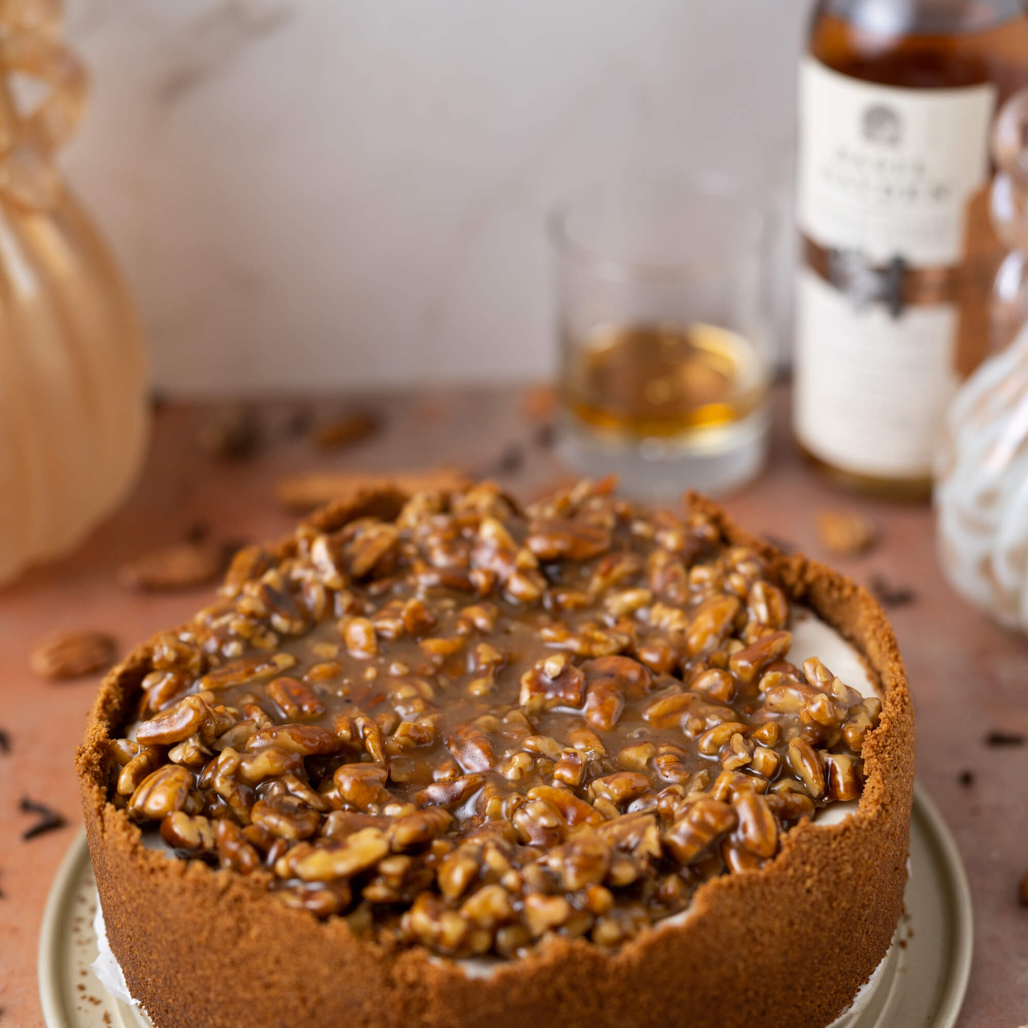 Pumpkin Bourbon Pecan Cheesecake